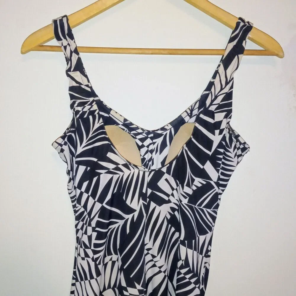 VTG Maxine Of Hollywood Palm Leaf One Piece Swimsuit-Size 12-Ruched-Lined-Pads